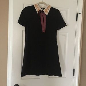 Black Aline Dress with Collar and Velvet Ribbon
